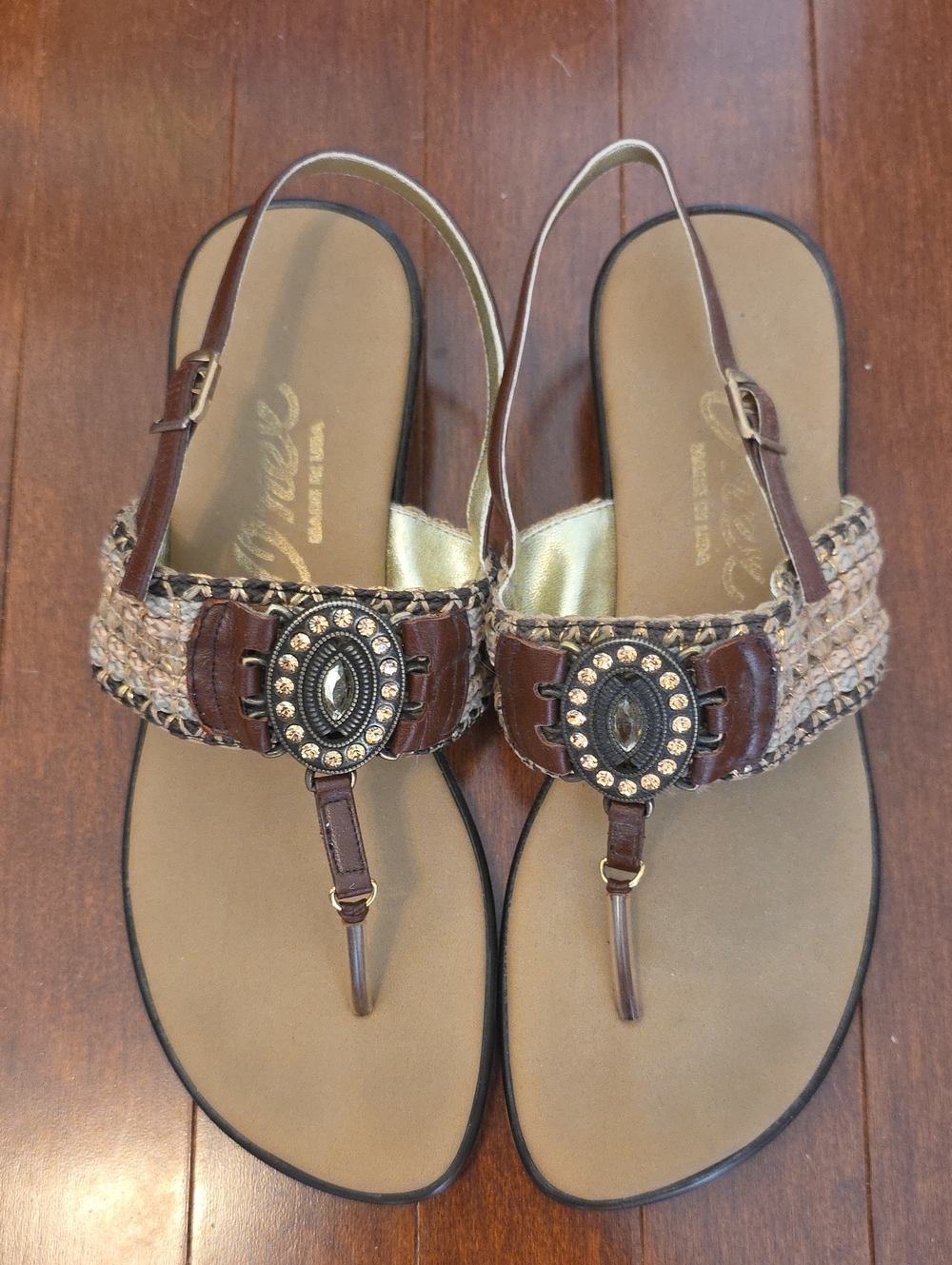 Onex Embellished Woven Slingback Sandals 9